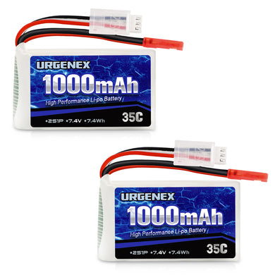 URGENEX 7.4V Lipo Battery 1000mAh 2S Li-Po Battery 35C with JST Plug RC Batteries Fit for WLtoys Rc Cars A949 A959 A969 A979 K929 and Most 1/10, 1/16, 1/18, 1/24 Scale RC Cars Remote Control Cars