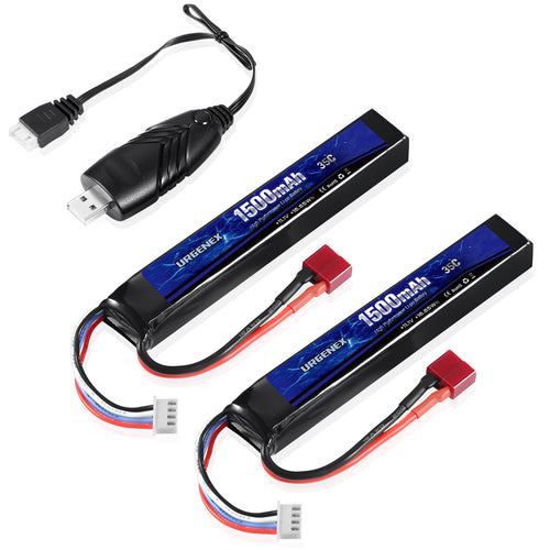 URGENEX Airsoft Battery 11.1V 1500mAh 35C High Discharge Rate Lipo Battery Pack with Deans T Plug Rechargeable 3S Lipo Battery for Airsoft Model Guns