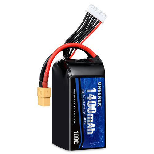 URGENEX 6S Lipo Battery 1400mAh 22.2V 100C with XT60 Plug RC Battery Fit for RC FPV Racing Drone Quadcopter Helicopter Airplane Racing Models 1PCS