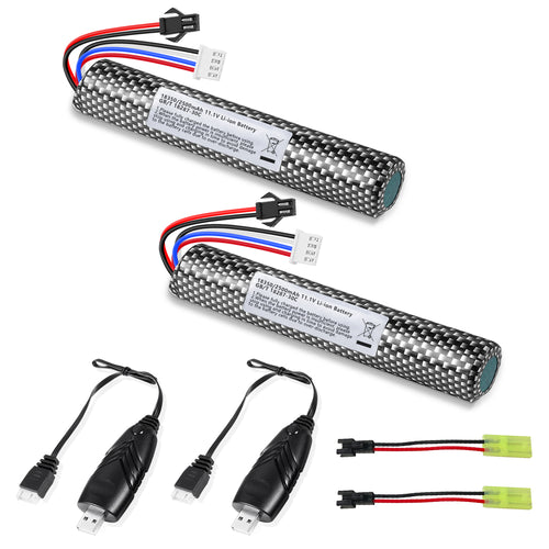 11.1V 2500mAh High Capacity Battery Pack with 2PCS Mini Tamiya Connector to SM-2P Plug Cables and 2PCS 11.1V Battery Charger