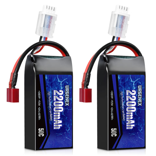 URGENEX 3S Lipo Battery 2200mAh 11.1V 50C High Discharge Rate RC Batteries with Deans T Plug Fit for RC Car Truggy, RC Airplane, FPV Drone, UAV Quadcopter, Helicopter and RC Boats Racing Models 2 Pack