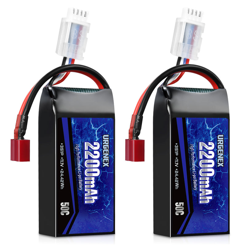 Load image into Gallery viewer, URGENEX 3S Lipo Battery 2200mAh 11.1V 50C High Discharge Rate RC Batteries with Deans T Plug Fit for RC Car Truggy, RC Airplane, FPV Drone, UAV Quadcopter, Helicopter and RC Boats Racing Models 2 Pack
