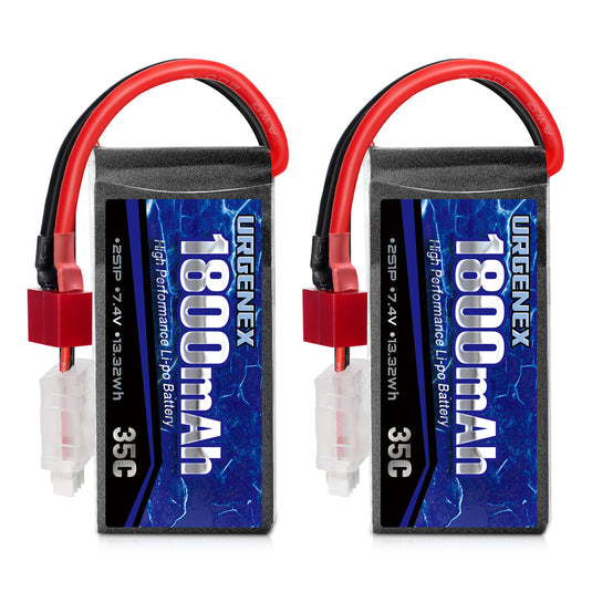 URGENEX 2s 1800mah 35C 7.4V Lipo Battery (2 Pack) & 1to2 Battery Charger