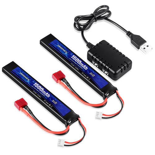 URGENEX Airsoft Battery 7.4V 1500mAh 35C High Discharge Rate Lipo Battery Pack with Deans T Plug Rechargeable 2S Lipo Battery for Airsoft Model Guns