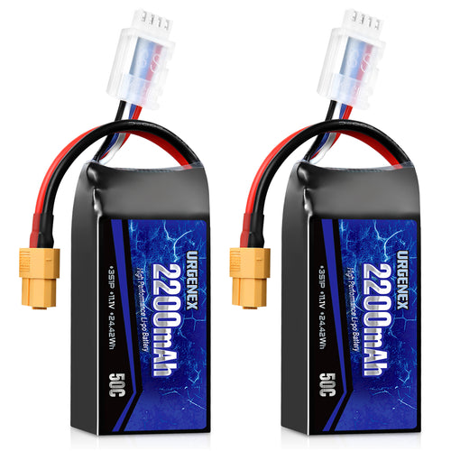 URGENEX 3S Lipo Battery 2200mAh 11.1V 50C High Discharge Rate RC Batteries with XT60 Connector Fit for RC Car Truggy, RC Airplane, FPV Drone, UAV Quadcopter, Helicopter and RC Boats Racing Models