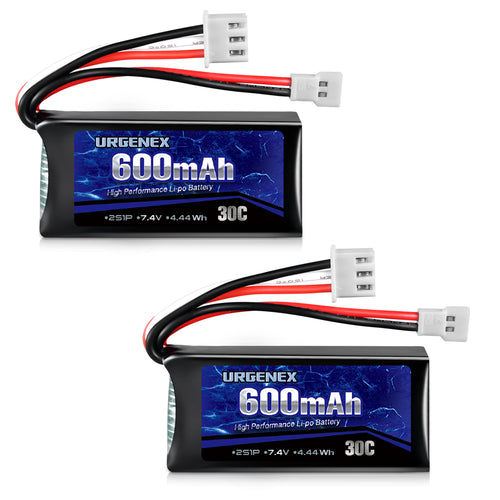 URGENEX FCX24 Battery 7.4V 600mAh 30C Lipo Battery with Molex Plug Fit for FMS FCX24 Atlas RC Car, Truck, Truggy 2S Rechargeable Li-Po Battery 2 Pack