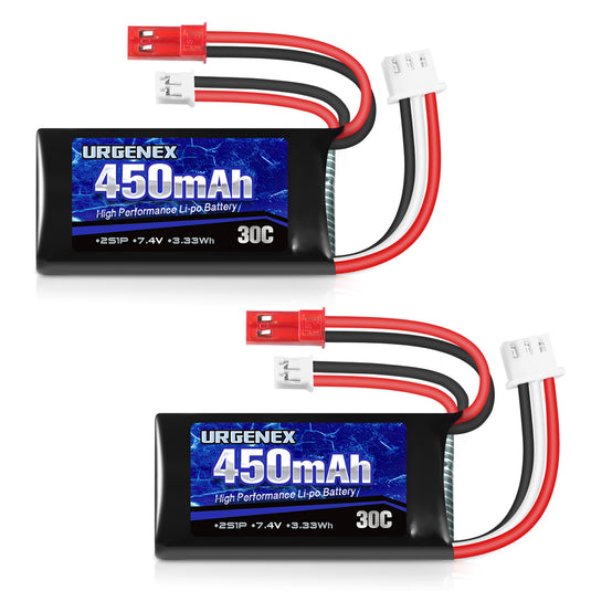 2S 7.4V 30C 450mAh Rechargeable Lipo Battery with JST & PH2.0 Plug Fit for Axial SCX24