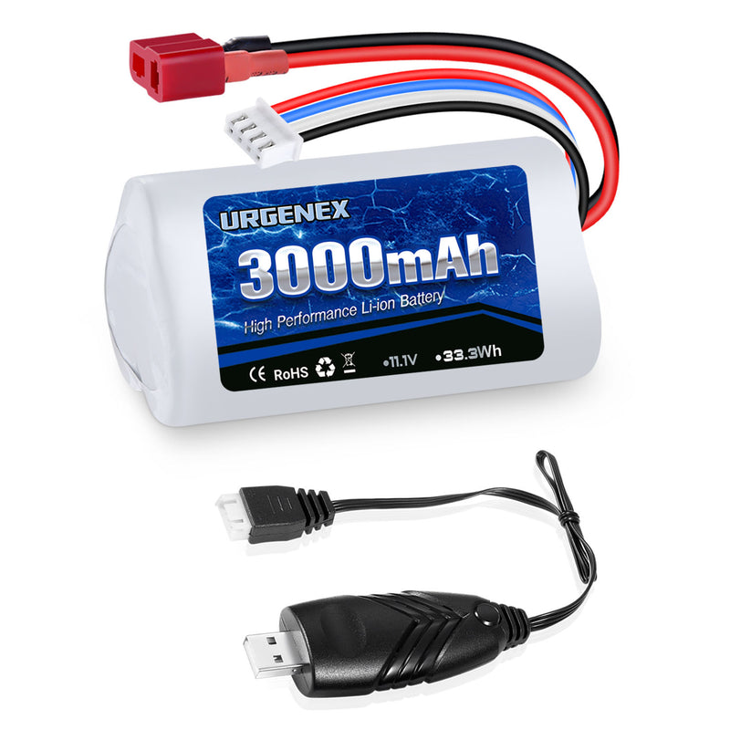 Load image into Gallery viewer, URGENEX 11.1V 3000mAh Li-ion Battery for R608 Brushless RC Boat 15C 3000mAh High Capacity RC Battery with Deans T Plug 33.3Wh 3S RC Boat Battery Fit for DEERC 2104 210E 200E High Speed RC Boats
