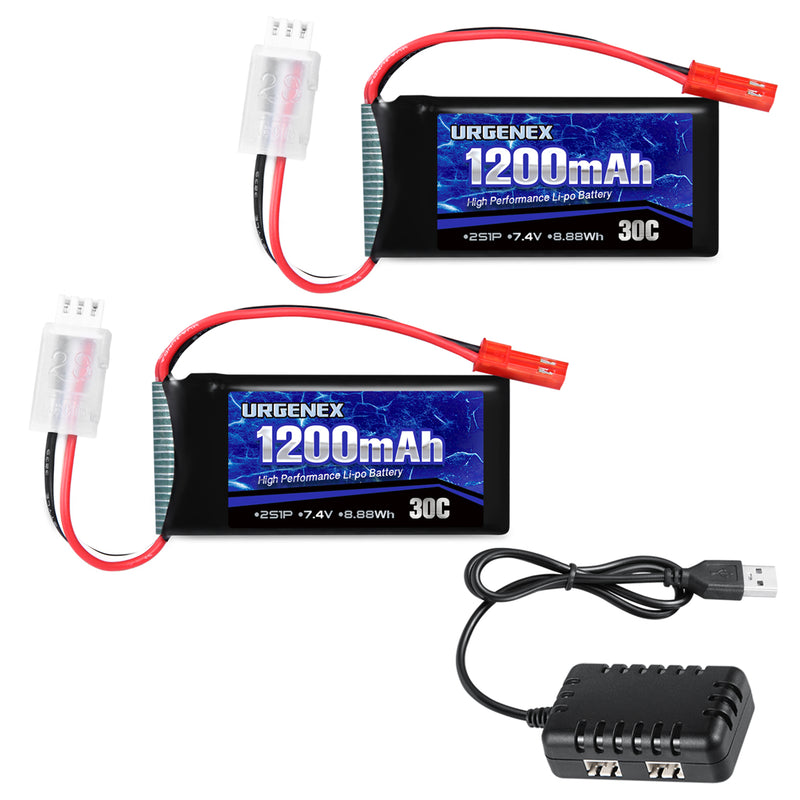 Load image into Gallery viewer, URGENEX 7.4V 1200mAh RC Car Battery, Rechargeable Lipo Battery with JST Plug 1200mAh 30C
