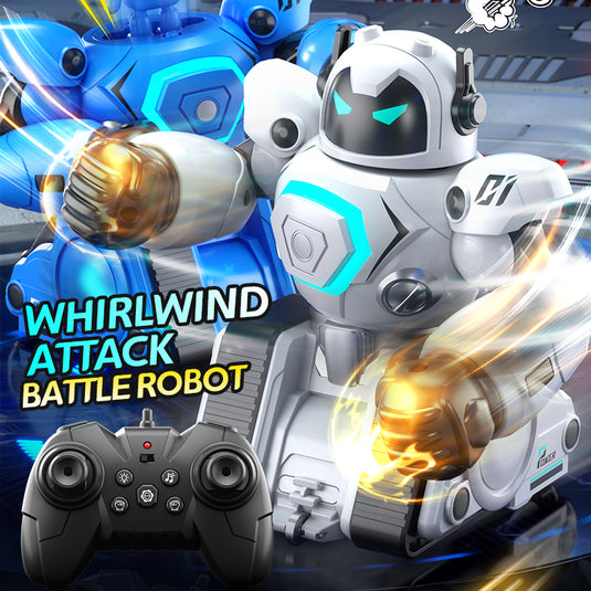 2.4G RC Battle Robot for Kids, Whirlwind Attack Boxing Robot with Intelligent Football Mode, One-Button Demo & LED Lights, Interactive Remote Control Toy with Modular Battery