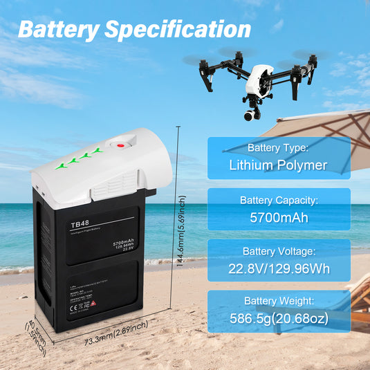 Inspire TB48 Intelligent Flight Battery 22.8V 5700mAh High Capacity Replacement Battery Compatible with DJI Inspire 1 / 1 V2.0 /1 Pro /1 Raw, Up to 22Mins Max Flight Time