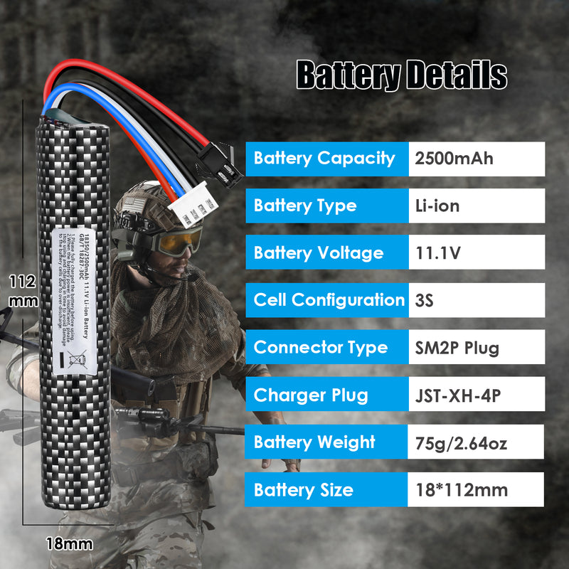 Load image into Gallery viewer, 11.1V 2500mAh High Capacity Battery Pack with 2PCS Mini Tamiya Connector to SM-2P Plug Cables and 2PCS 11.1V Battery Charger
