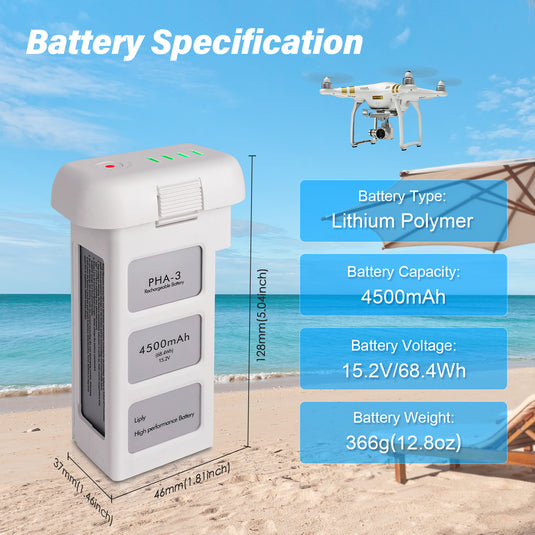 Phantom 3 Intelligent Flight Battery 15.2V 4500mAh High Capacity Replacement Battery Compatible with DJI Phantom 3 Standard/ 3 Pro/ 3 SE/ 3 4K/ 3 Advanced Drone, Up to 25Mins Max Flight Time