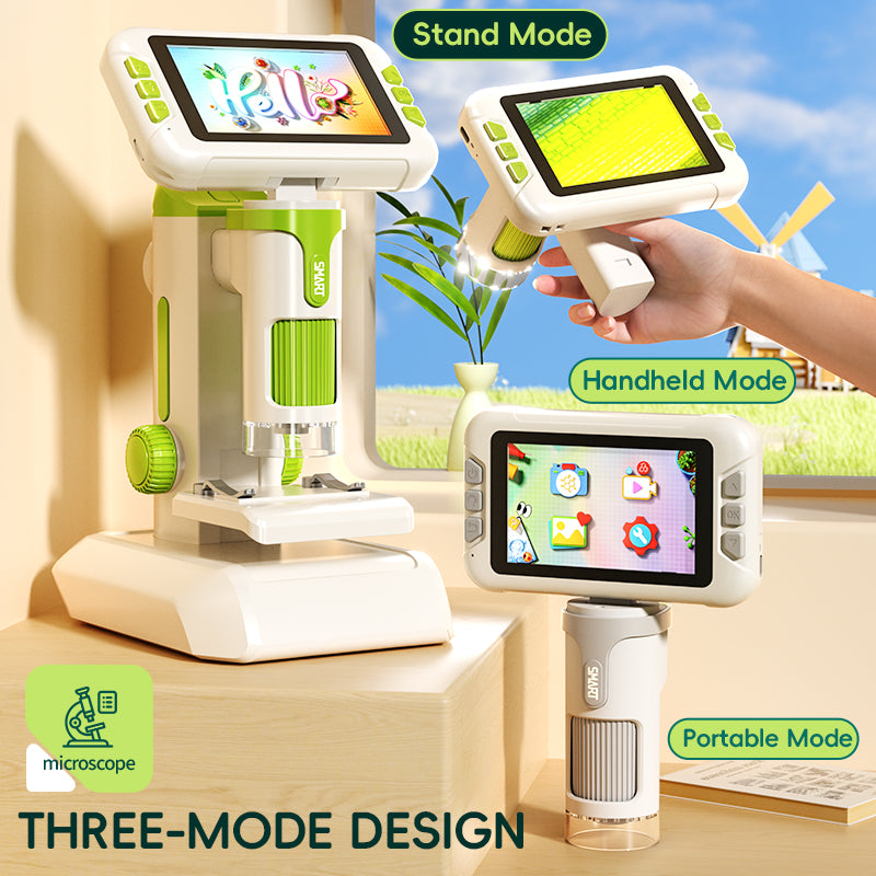 Load image into Gallery viewer, Kids Digital Microscope with 3-Mode Design, Handheld &amp; Desktop Portable Microscope, 100-1600X Magnification, Multi-Screen Connection to Phone/TV, Photo &amp; Video, STEM Science Kit for Kids 8-12
