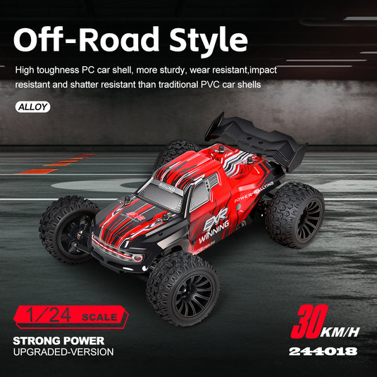 WL1/24 RC Racing Car, 30KM/H High Speed Remote Control Car, 2WD Off-Road Monster Truck with Gyroscope Stabilization, Metal Shock Absorbers, 3-Speed Switch, 2.4G Electric Toy Vehicle