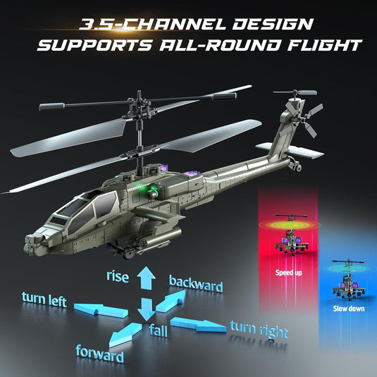 XK1 Apache RC Helicopter, 2.4G 3.5CH Military Chopper with Altitude Hold & One-Key Operation, Gyro Stabilized Remote Control Toy for Kids and Adults