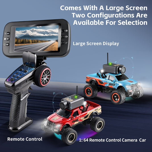 1:64 Mini FPV RC Off-Road Truck with FPV Camera & LCD Screen Remote, 4WD Pocket Remote Control Car, APP Control, 3-Speed Adjustable, All-Terrain Micro Vehicle