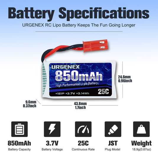 3.7V 25C RC Drone Battery 850mah with JST Plug Fit for Sky Viper, Syma and Holy Stone