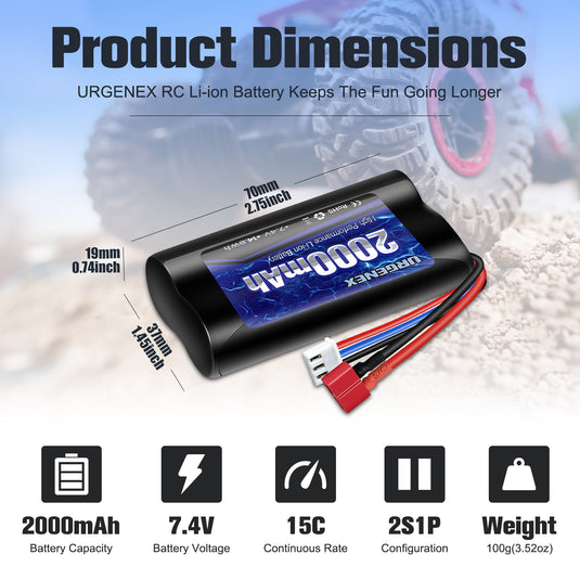7.4 V Li-ion Battery 2000mAh High Capacity 15C with Deans T Plug