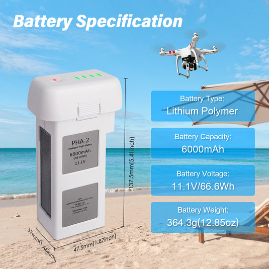 Phantom 2 Intelligent Flight Battery 11.1V 6000mAh High Capacity Replacement Battery Compatible with DJI Phantom 2 / Phantom 2 Vision /Vision + Drone, Up to 30Mins Max Flight Time