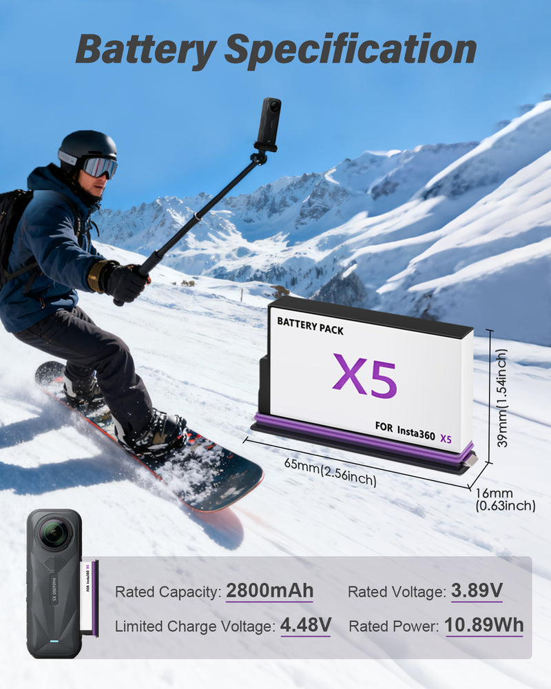 Load image into Gallery viewer, Insta 360 X5 Battery 2800mAh 3.89V Replacement Camera Battery, Compatible with Insta 360 X5 Action Camera , 1 /2 Pack

