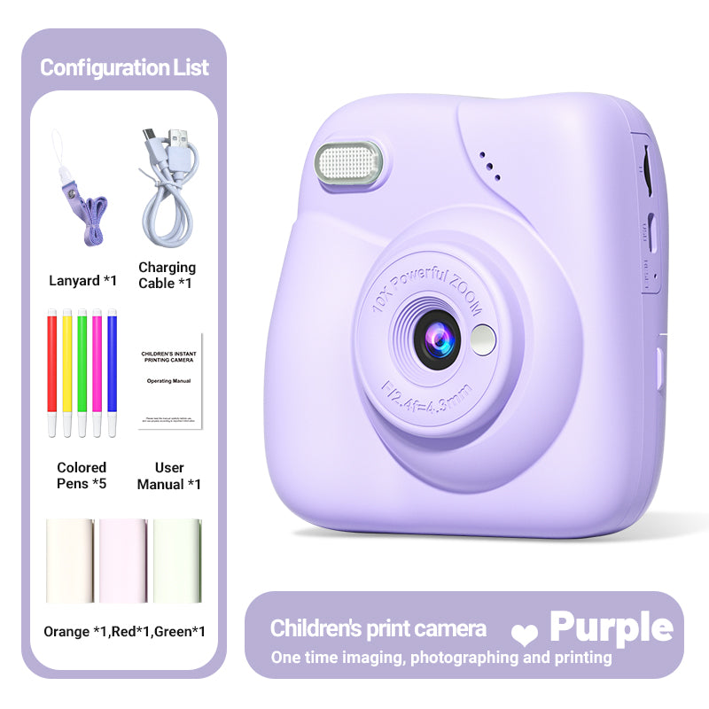 Load image into Gallery viewer, Instant Print Camera for Kids, 1080P HD Digital Video Camera with 10X Digital Zoom, 2.4-inch Screen, Portable MP3 Player, Zero Ink Thermal Paper, Creative DIY Birthday Gift for Boys and Girls
