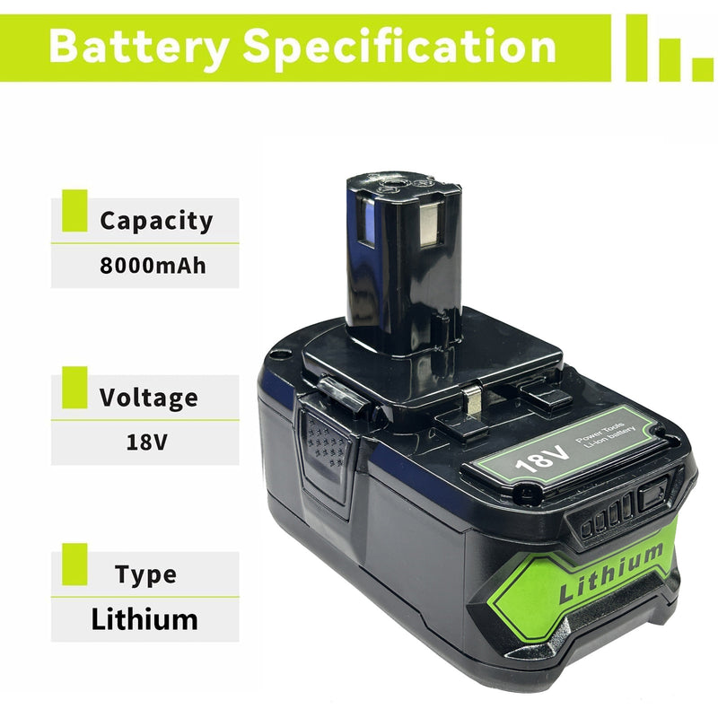 Load image into Gallery viewer, 18V 6.0 AH  High Capacity Replacement Battery for Ryobi P102 P103 P104 P105 P107 P108 P109 P122 for Ryobi ONE+ 18-Volt Tools Battery  1Pack (Green)

