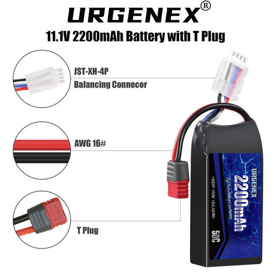 11.1V 2200mAh Upgrade 3S Lipo Battery for Hyper Go Angry Snail RC Truck 50C High Dis Charger Rate 2PCS