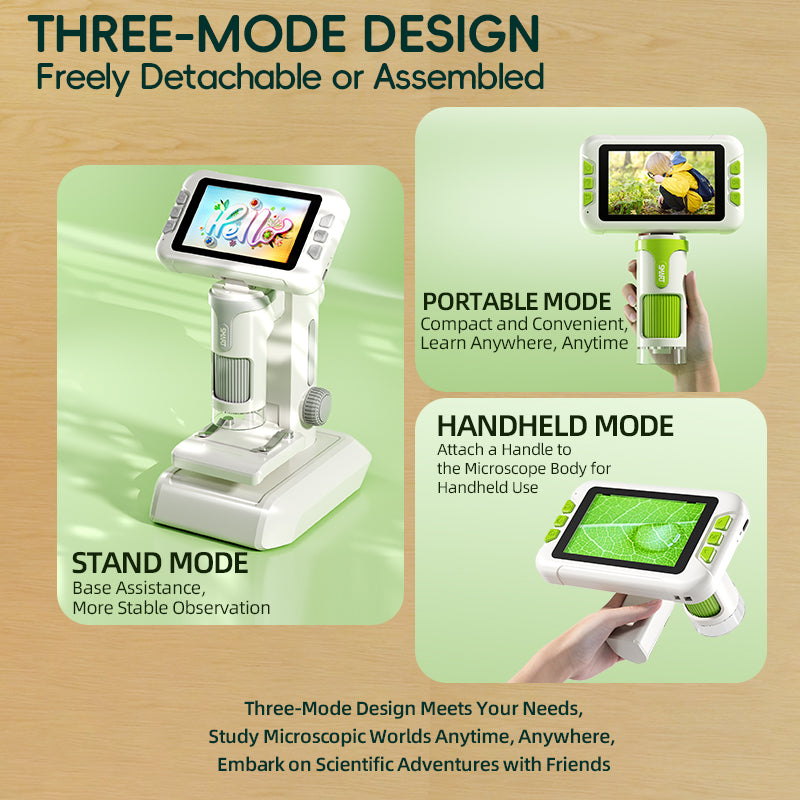 Load image into Gallery viewer, Kids Digital Microscope with 3-Mode Design, Handheld &amp; Desktop Portable Microscope, 100-1600X Magnification, Multi-Screen Connection to Phone/TV, Photo &amp; Video, STEM Science Kit for Kids 8-12
