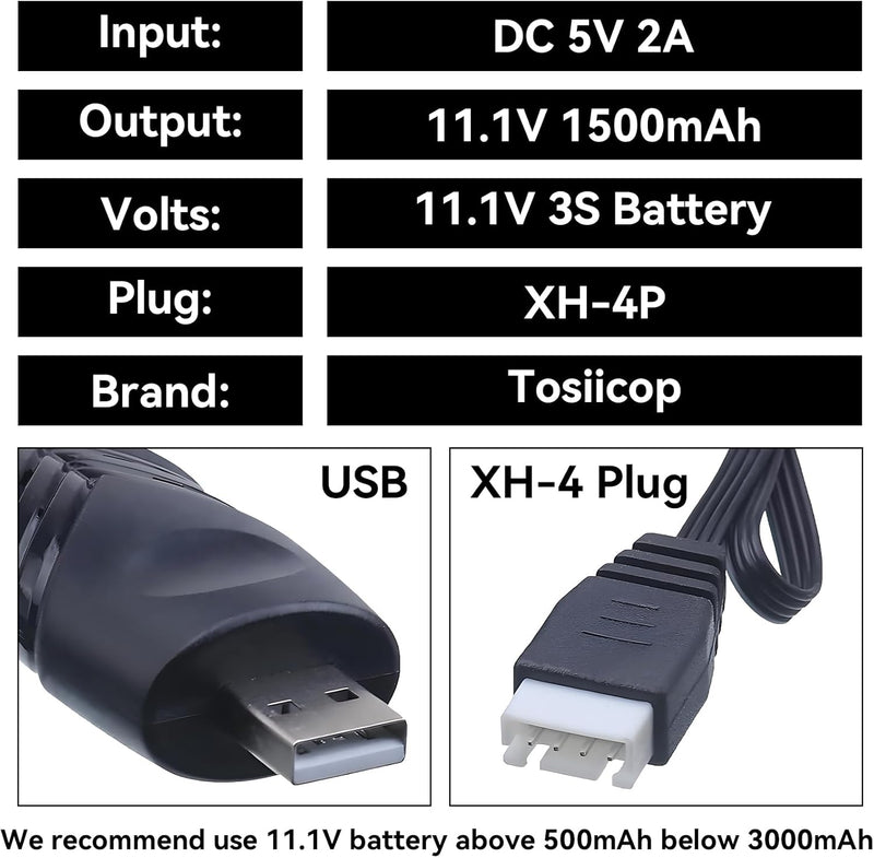 Load image into Gallery viewer, 11.1V Battery Charger Airsoft - 2A 1500mAh USB Chargers with XH-4P Plug Gel Blaster 3S Lipo Battery 11.1 Volt Li-ion Batteries Chargers Cable for RC Car Boat Toy
