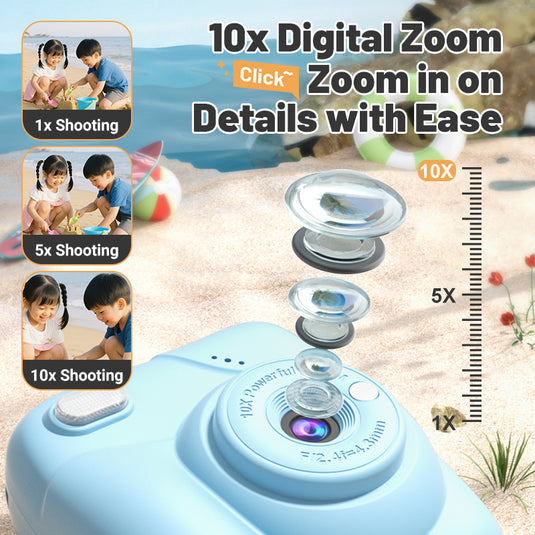 Instant Print Camera for Kids, 1080P HD Digital Video Camera with 10X Digital Zoom, 2.4-inch Screen, Portable MP3 Player, Zero Ink Thermal Paper, Creative DIY Birthday Gift for Boys and Girls