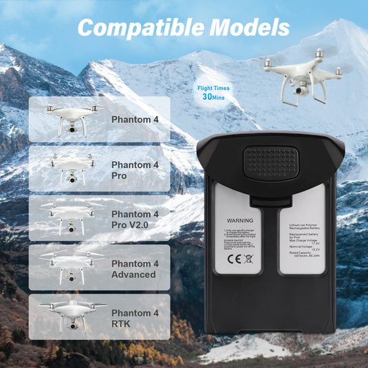 Phantom 4 Intelligent Flight Battery Black 15.2V 5870mAh High Capacity Replacement Battery Compatible with DJI Phantom 4/4 Pro/4 Pro V2.0/4 Pro Plus/4 Advanced/4 RTK Drone, Up to 30Mins Flight Time