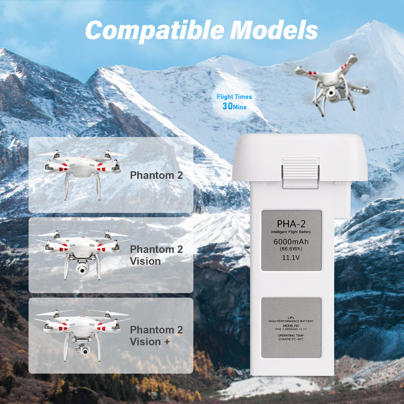 Load image into Gallery viewer, Phantom 2 Intelligent Flight Battery 11.1V 6000mAh High Capacity Replacement Battery Compatible with DJI Phantom 2 / Phantom 2 Vision /Vision + Drone, Up to 30Mins Max Flight Time
