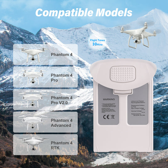 Phantom 4 Intelligent Flight Battery 15.2V 5870mAh High Capacity Replacement Battery Compatible with DJI Phantom 4/4 Pro/4 Pro V2.0/4 Pro Plus/4 Advanced/4 RTK Drone, Up to 30Mins Flight Time
