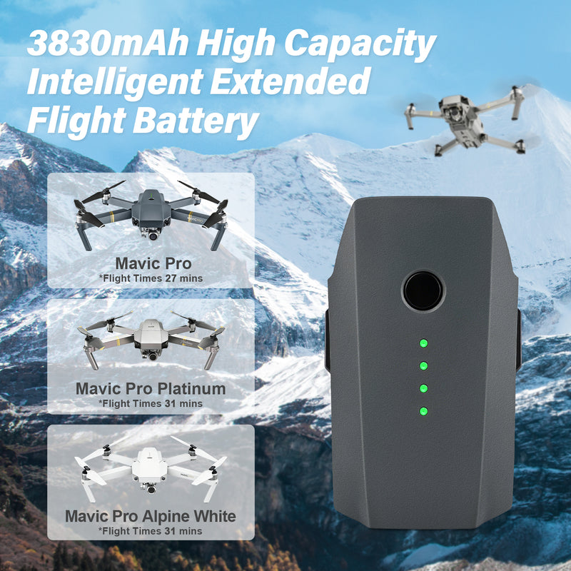Load image into Gallery viewer, Mavic Pro Intelligent Flight Battery 11.4V 3830mAh High Capacity Replacement Battery Compatible with DJI Mavic Pro/ Mavic Pro Platinum/ Mavic Pro Alpine White Drone Up to 30Mins Flight Time
