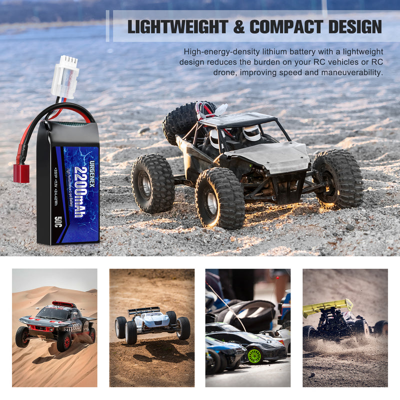 Load image into Gallery viewer, URGENEX 3S Lipo Battery 2200mAh 11.1V 50C High Discharge Rate RC Batteries with Deans T Plug Fit for RC Car Truggy, RC Airplane, FPV Drone, UAV Quadcopter, Helicopter and RC Boats Racing Models 2 Pack
