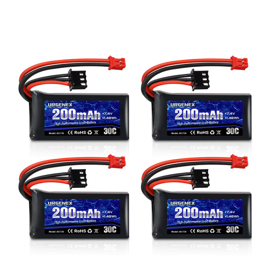 URGENEX 2S 30C 7.4V 200mAh Rechargeable Light Lipo Battery with PH2.0 Plug, Low Internal Efficient Energy Fit for Axial SCX30 Jeep Wrangler JLU, Ford Bronco & Chevrolet K10 RC Crawlers