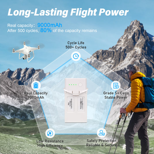 Phantom 4 Intelligent Flight Battery 15.2V 9000mAh High Capacity Replacement Battery Compatible with DJI Phantom 4/4 Pro/4 Pro V2.0/4 Pro Plus/4 Advanced/4 RTK Drone, Up to 45Mins Flight Time