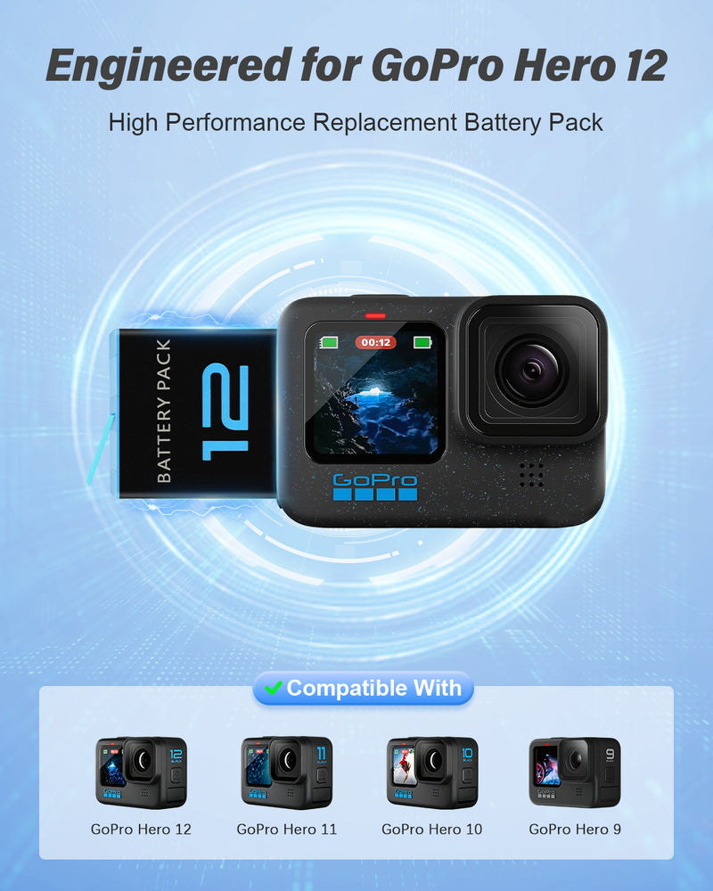 Load image into Gallery viewer, GoPro Hero 12 Battery 1800mAh 3.85V Replacement Camera Battery , Compatible with Hero 12/ Hero 11/ Hero 10/ Hero 9 Camera Accessories

