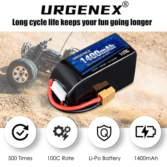 URGENEX 6S Lipo Battery 1400mAh 22.2V 100C with XT60 Plug RC Battery Fit for RC FPV Racing Drone Quadcopter Helicopter Airplane Racing Models 1PCS