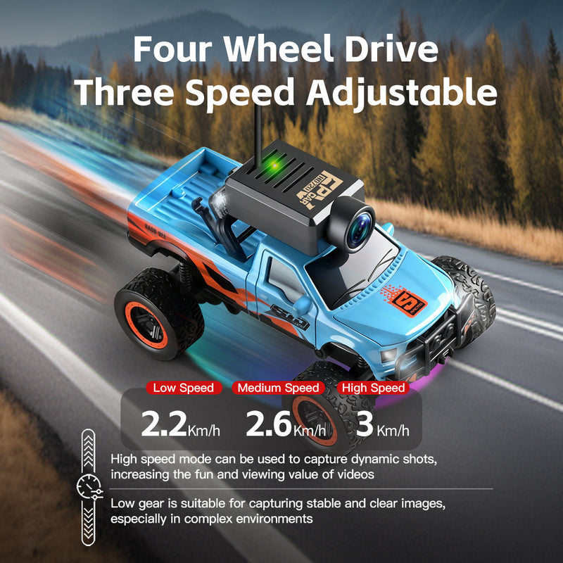 Load image into Gallery viewer, 1:64 Mini FPV RC Off-Road Truck with FPV Camera &amp; LCD Screen Remote, 4WD Pocket Remote Control Car, APP Control, 3-Speed Adjustable, All-Terrain Micro Vehicle
