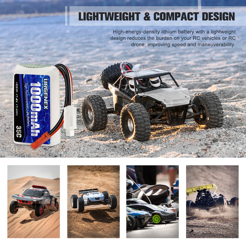 Load image into Gallery viewer, URGENEX 7.4V Lipo Battery 1000mAh 2S Li-Po Battery 35C with JST Plug RC Batteries Fit for WLtoys Rc Cars A949 A959 A969 A979 K929 and Most 1/10, 1/16, 1/18, 1/24 Scale RC Cars Remote Control Cars
