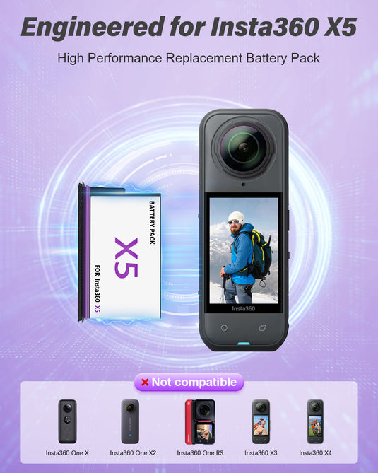 Insta 360 X5 Battery 2800mAh 3.89V Replacement Camera Battery, Compatible with Insta 360 X5 Action Camera , 1 /2 Pack