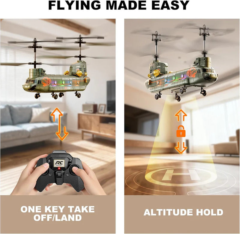 Load image into Gallery viewer, XK5 Remote Control Helicopter, 2.4G 3.5CH Military Transport Chopper with Altitude Hold, One-Key Take-off, LED Lights &amp; 2 Speeds, RC Aircraft Toy for Kids and Adults
