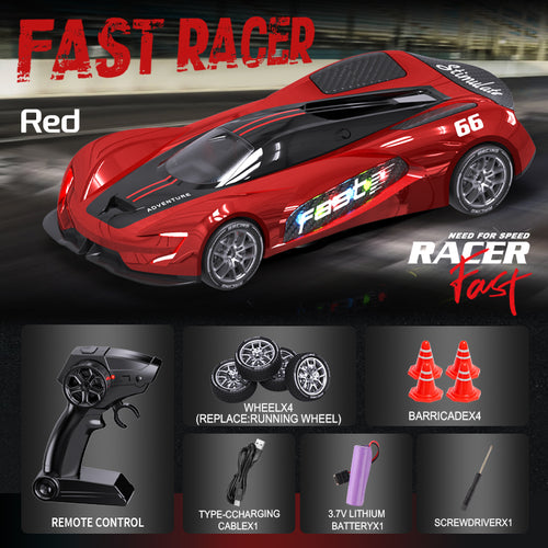 RACER RC Dtift Car – 4WD Drift Racing Car With LED lights, High-Speed Motor, Brushless Motor And Replaceable Tires,Curve Drift 20KM/H (Red/Blue/Yellow/Green)