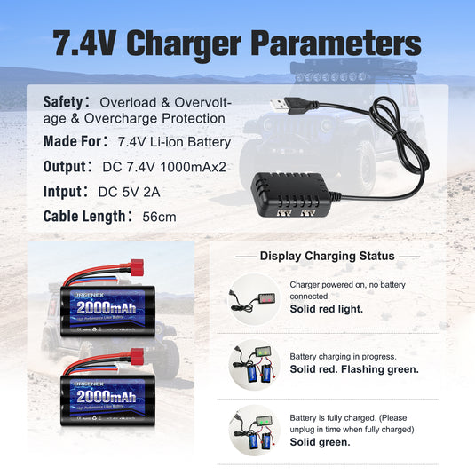 7.4 V Li-ion Battery 2000mAh High Capacity 15C with Deans T Plug