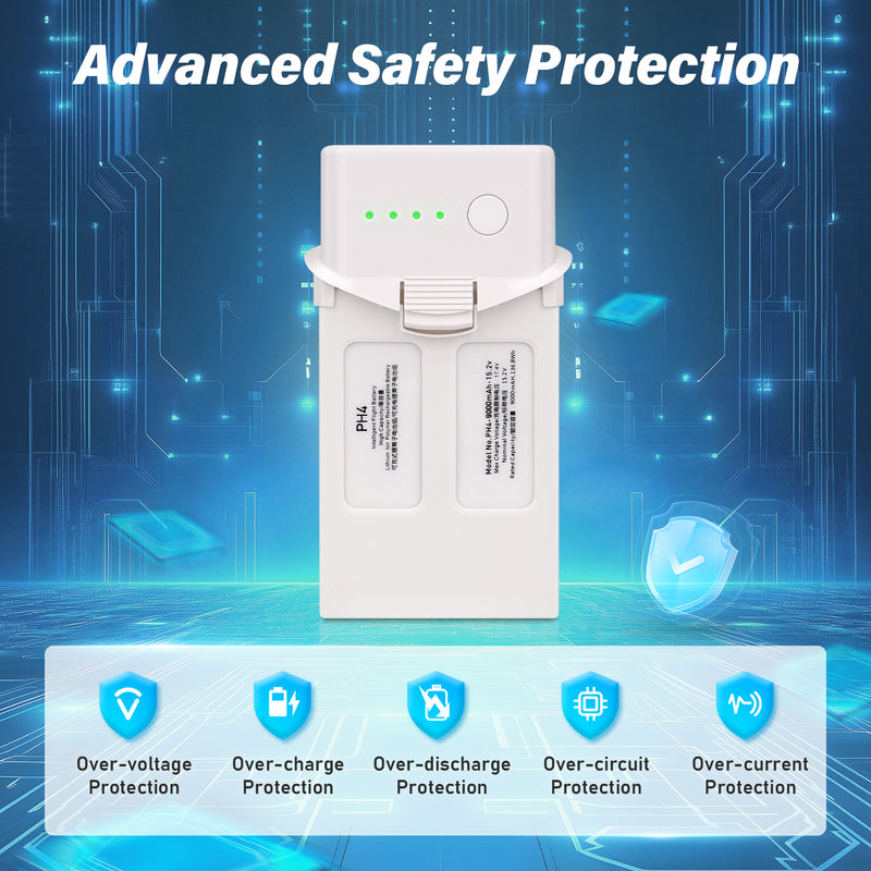 Load image into Gallery viewer, Phantom 4 Intelligent Flight Battery 15.2V 9000mAh High Capacity Replacement Battery Compatible with DJI Phantom 4/4 Pro/4 Pro V2.0/4 Pro Plus/4 Advanced/4 RTK Drone, Up to 45Mins Flight Time
