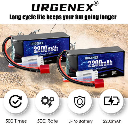 URGENEX 3S Lipo Battery 2200mAh 11.1V 50C High Discharge Rate RC Batteries with Deans T Plug Fit for RC Car Truggy, RC Airplane, FPV Drone, UAV Quadcopter, Helicopter and RC Boats Racing Models 2 Pack