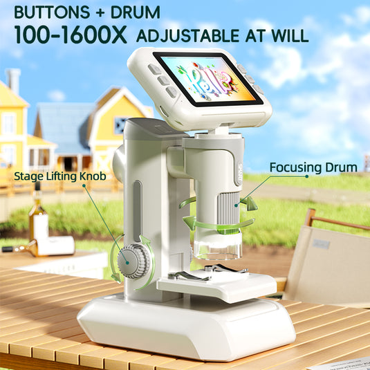 Kids Digital Microscope with 3-Mode Design, Handheld & Desktop Portable Microscope, 100-1600X Magnification, Multi-Screen Connection to Phone/TV, Photo & Video, STEM Science Kit for Kids 8-12