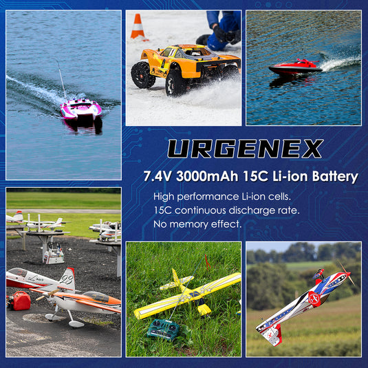 URGENEX 11.1V 3000mAh Li-ion Battery for R608 Brushless RC Boat 15C 3000mAh High Capacity RC Battery with Deans T Plug 33.3Wh 3S RC Boat Battery Fit for DEERC 2104 210E 200E High Speed RC Boats